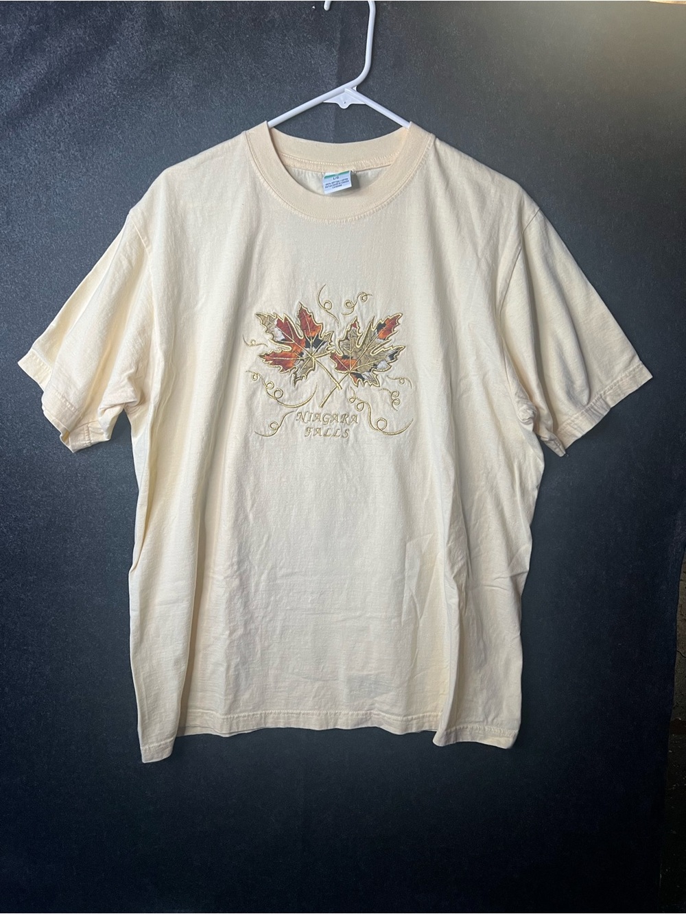 Vintage 90s Cityscape Beige Niagra Falls Embroidered T-Shirt Mens Size L Retro